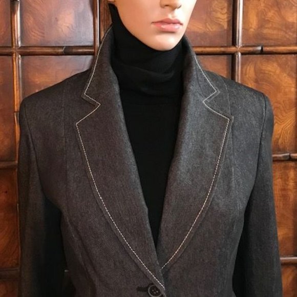 Kasper Black Denim Contrast Stitch Blazer - Picture 7 of 13